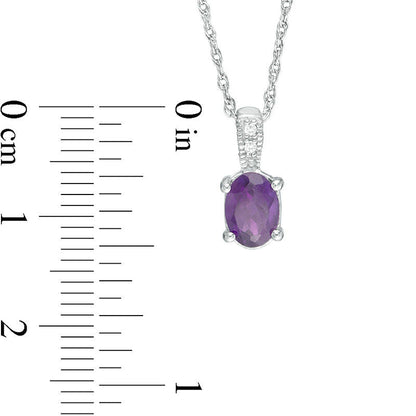 Oval Amethyst and Natural Diamond Accent Antique Vintage-Style Pendant in Sterling Silver