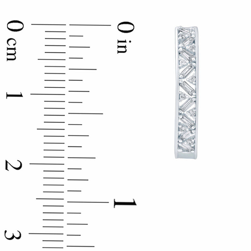 0.33 CT. T.W. Baguette and Round Diamond Hoop Earrings in 10K White Gold