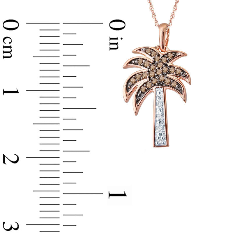 0.1 CT. T.W. Champagne and White Natural Diamond Palm Tree Pendant in 10K Rose Gold