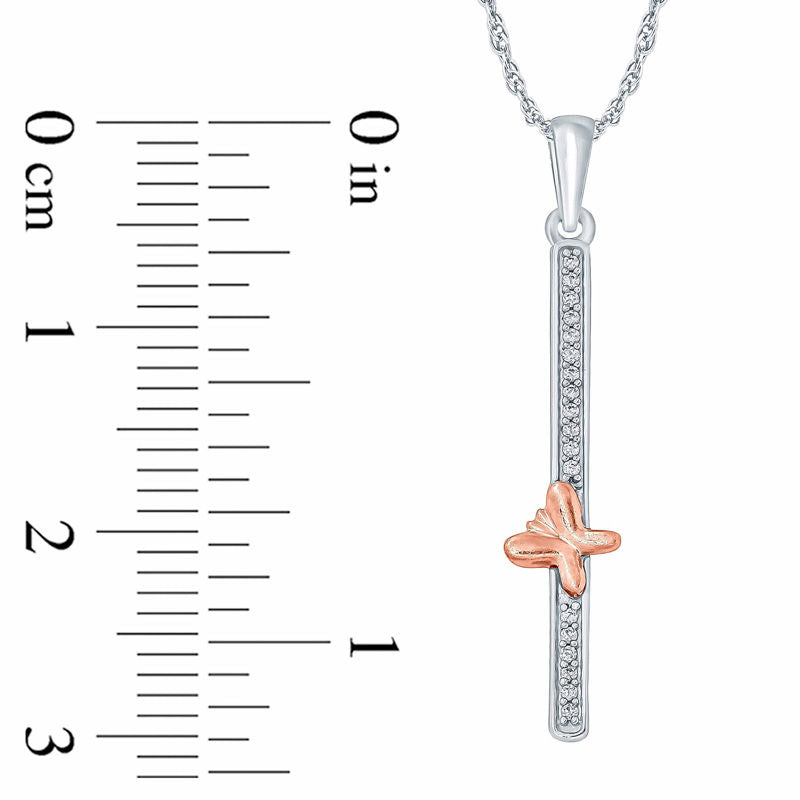 0.05 CT. T.W. Natural Diamond Butterfly Bar Pendant in Sterling Silver and 10K Rose Gold
