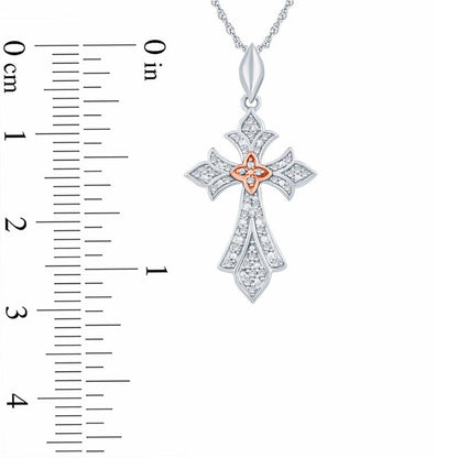 0.1 CT. T.W. Natural Diamond Gothic-Style Cross Pendant in Sterling Silver with 14K Rose Gold Plate