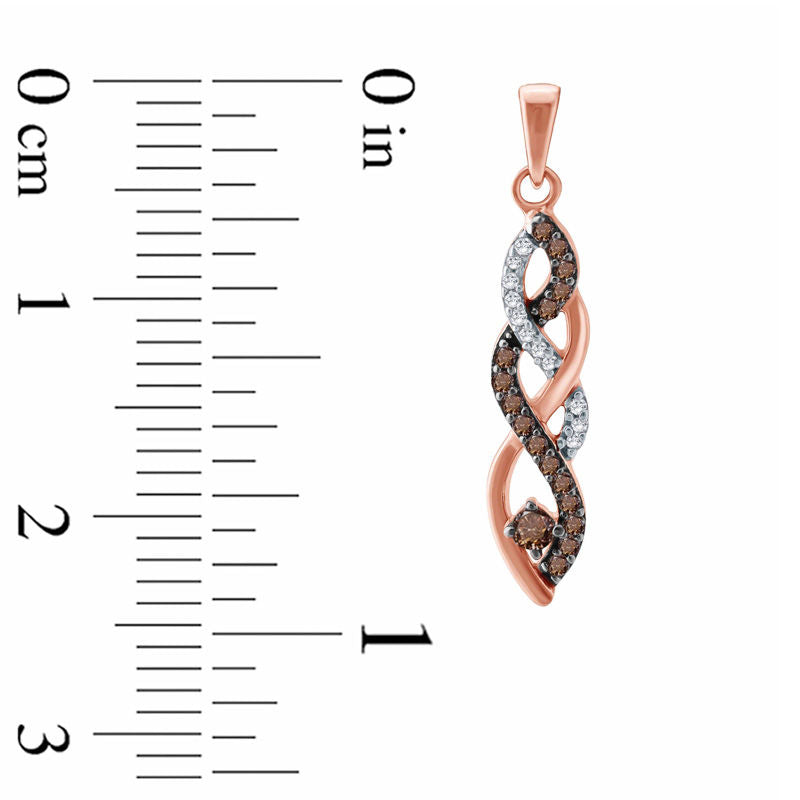 0.25 CT. T.W. Champagne and White Diamond Braid Drop Earrings in 10K Rose Gold