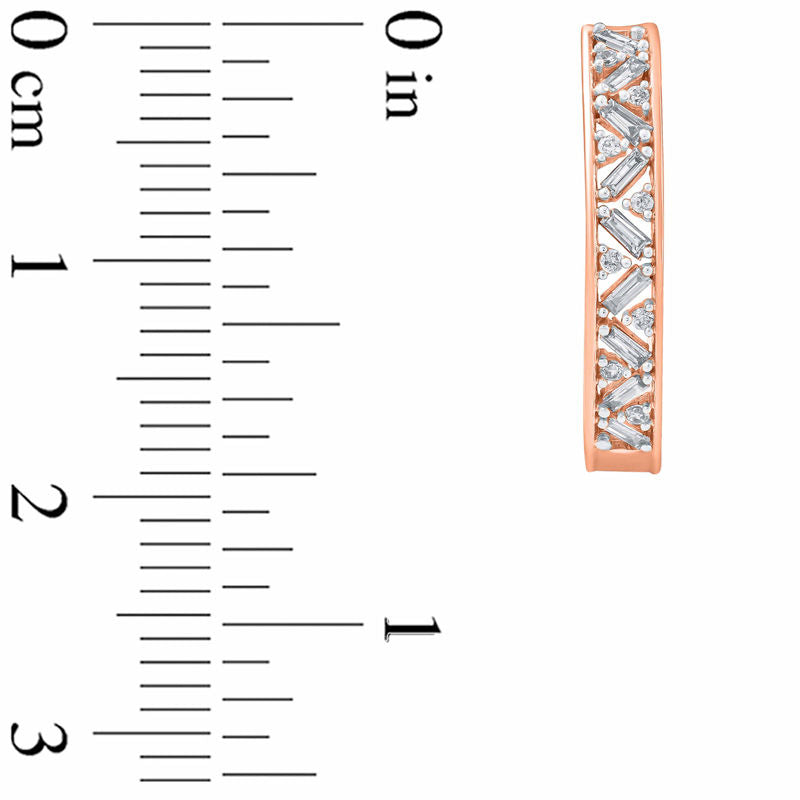 0.33 CT. T.W. Baguette and Round Diamond Hoop Earrings in 10K Rose Gold