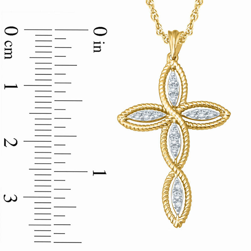 0.1 CT. T.W. Natural Diamond Twist Cross Pendant in 10K Yellow Gold