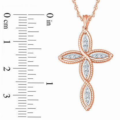 0.1 CT. T.W. Natural Diamond Twist Cross Pendant in 10K Rose Gold