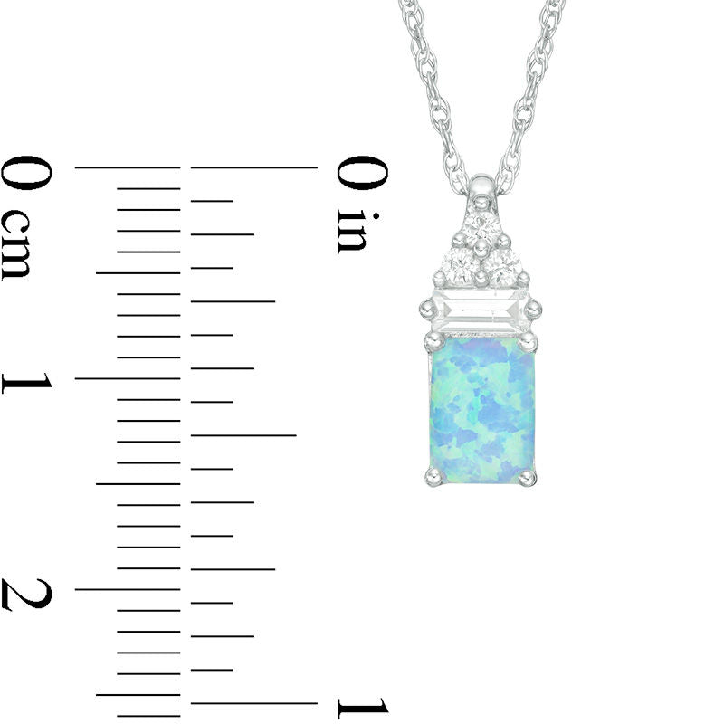 Emerald-Cut Lab-Created Blue Opal and White Sapphire Pendant in Sterling Silver