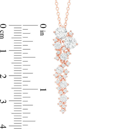 Lab-Created White Sapphire Cluster Drop Pendant in Sterling Silver with 18K Rose Gold Plate