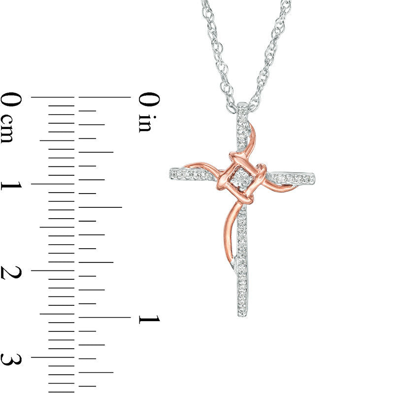 0.1 CT. T.W. Natural Diamond Layered Knot Cross Pendant in Sterling Silver and 10K Rose Gold