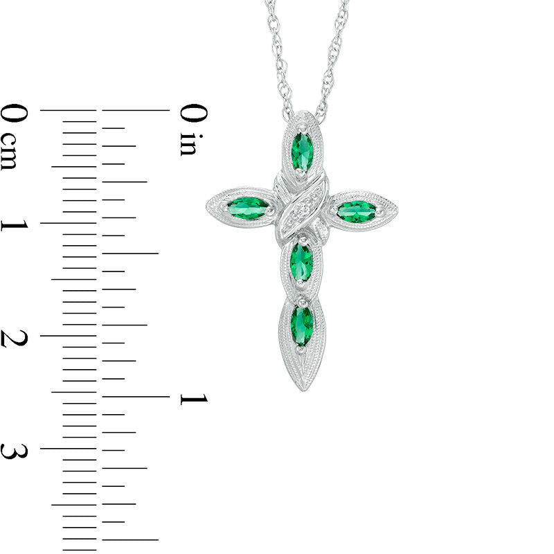 Marquise Lab-Created Emerald and Diamond Accent X" Antique Vintage-Style Cross Pendant in Sterling Silver"