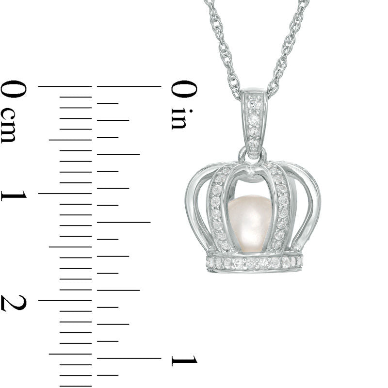 6.5 - 7.0mm Cultured Freshwater Pearl and Lab-Created White Sapphire Crown Cage Pendant in Sterling SiIver