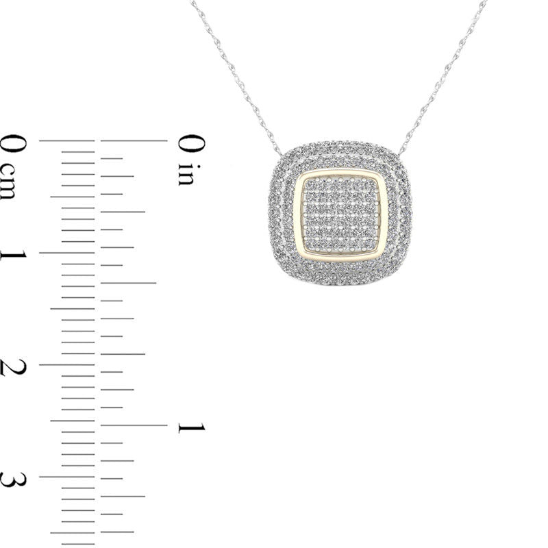 0.1 CT. T.W. Composite Natural Diamond Cushion Frame Pendant in 10K Two-Tone Gold