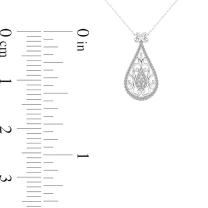 0.2 CT. T.W. Composite Natural Diamond Teardrop Filigree Pendant in 10K White Gold