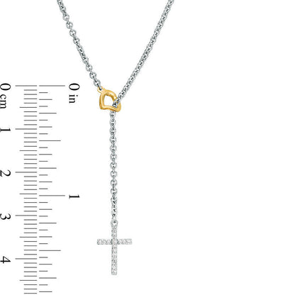 0.05 CT. T.W. Natural Diamond Cross with Heart Y" Necklace in Sterling Silver and 10K Yellow Gold"