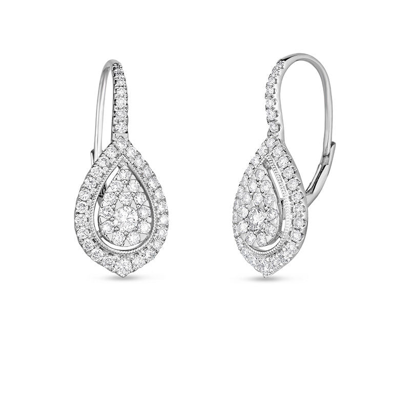 1 CT. T.W. Diamond Teardrop Frame Vintage-Style Drop Earrings in 14K White Gold