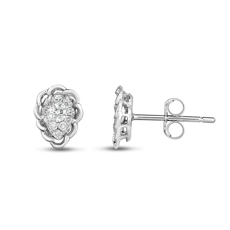 0.2 CT. T.W. Diamond Teardrop Scallop Frame Stud Earrings in 10K White Gold