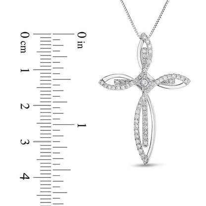 0.63 CT. T.W. Princess-Cut and Round Natural Diamond Looping Overlay Cross Pendant in 14K White Gold