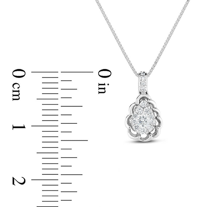 0.2 CT. T.W. Natural Diamond Teardrop Scallop Frame Pendant in 10K White Gold