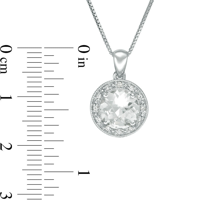 8.0mm White Topaz, Lab-Created White Sapphire and Diamond Accent Antique Vintage-Style Frame Pendant in Sterling Silver