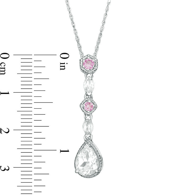 Pear-Shaped Lab-Created White and Pink Sapphire Antique Vintage-Style Drop Pendant in Sterling Silver