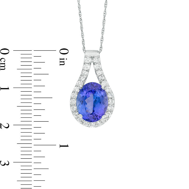 Oval Tanzanite and 0.5 CT. T.W. Natural Diamond Frame Teardrop Pendant in 14K White gold