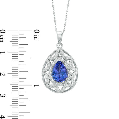 Pear-Shaped Tanzanite and 0.75 CT. T.W. Natural Diamond Frame Antique Vintage-Inspired Pendant in 14K White Gold
