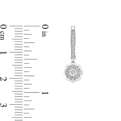 0.5 CT. T.W. Diamond Flower Frame Drop Hoop Earrings in 10K White Gold