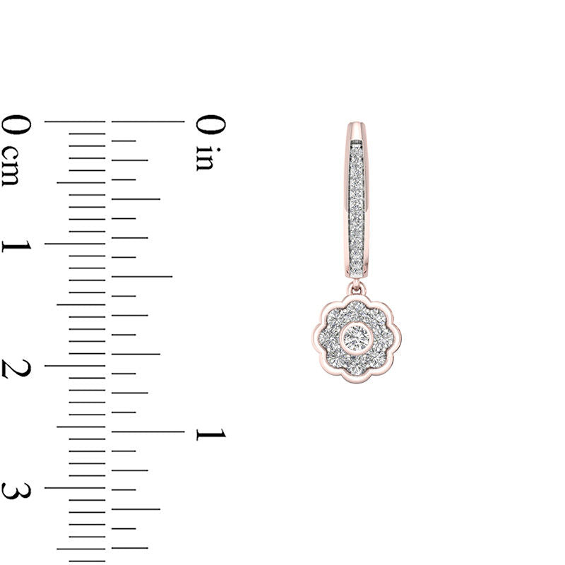 0.5 CT. T.W. Diamond Flower Frame Drop Hoop Earrings in 10K Rose Gold