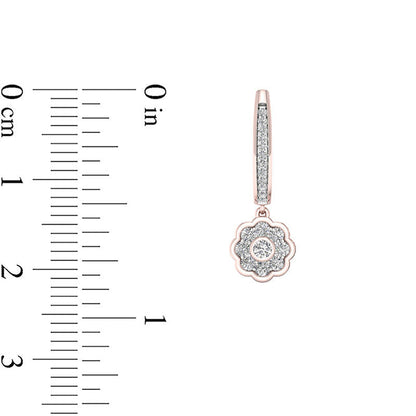 0.5 CT. T.W. Diamond Flower Frame Drop Hoop Earrings in 10K Rose Gold