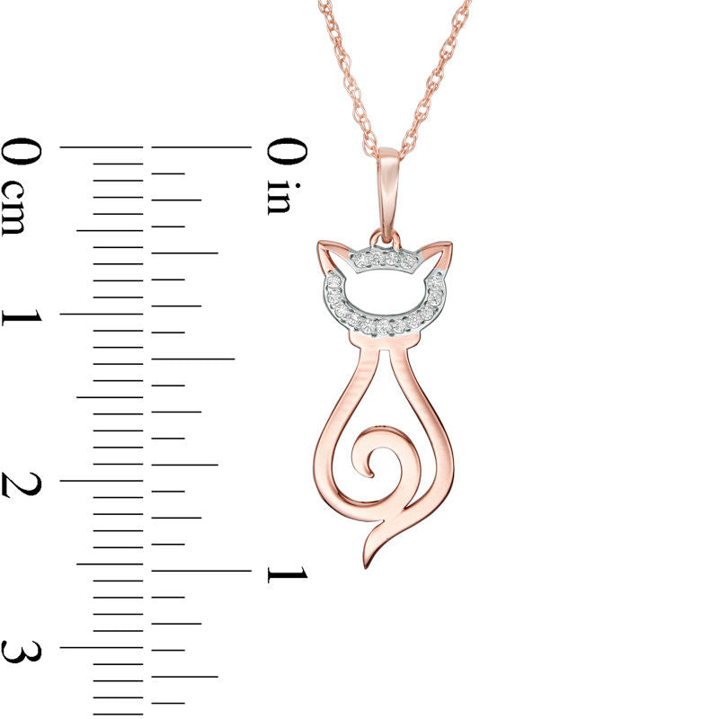 0.05 CT. T.W. Natural Diamond Laser-Cut Cat Pendant in 10K Rose Gold