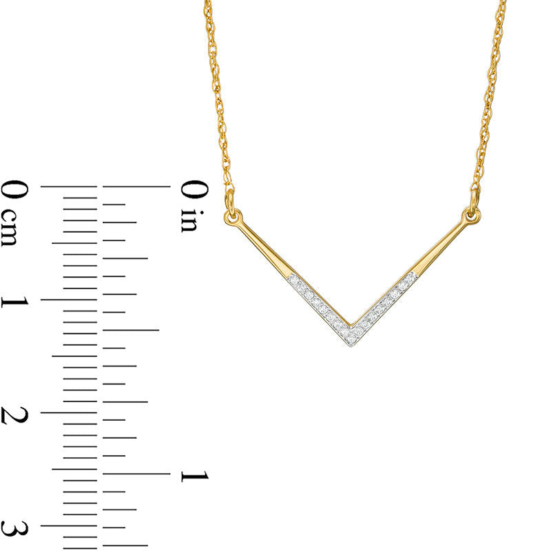 0.05 CT. T.W. Natural Diamond Laser-Cut Chevron Necklace in 10K Yellow Gold