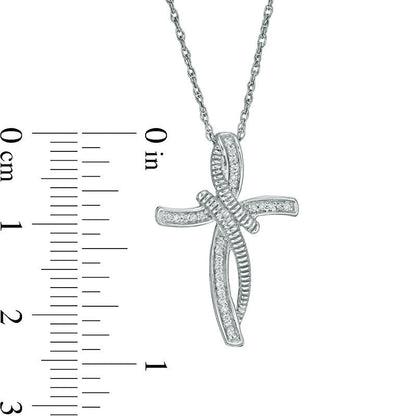 0.1 CT. T.W. Natural Diamond Bypass Cross Pendant in Sterling Silver