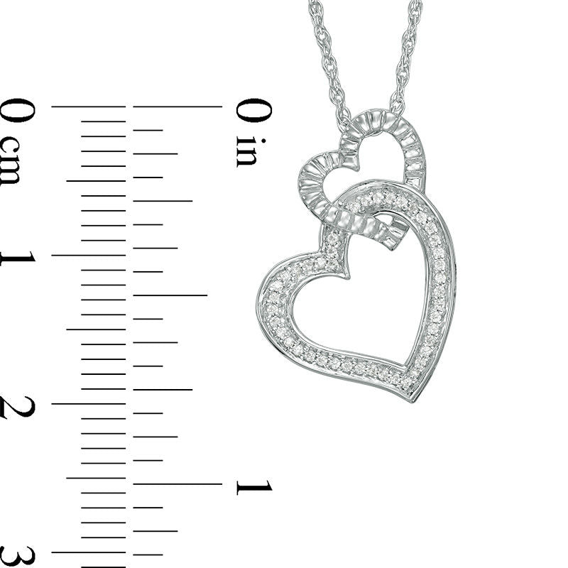 0.05 CT. T.W. Natural Diamond Double Tilted Heart Pendant in Sterling Silver