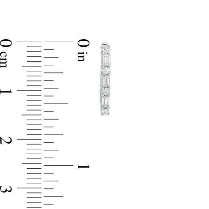 0.33 CT. T.W. Baguette and Round Diamond Alternating Hoop Earrings in 14K White Gold