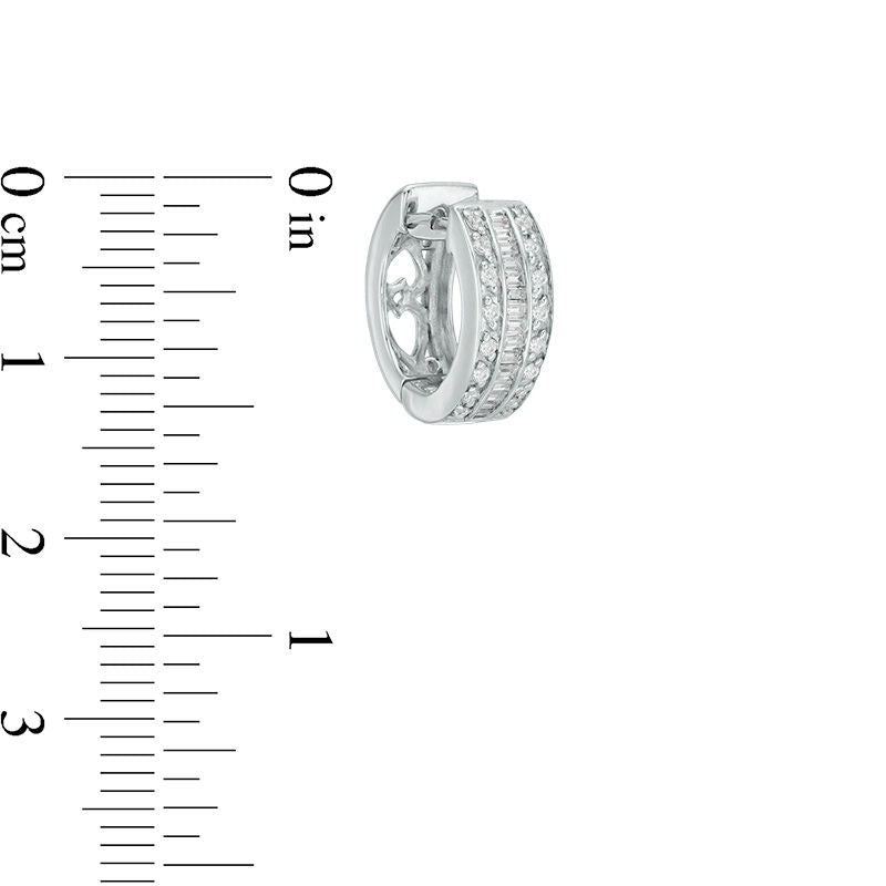 0.33 CT. T.W. Baguette and Round Diamond Multi-Row Huggie Hoop Earrings in 14K White Gold