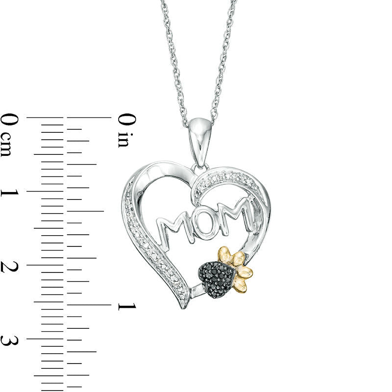 0.05 CT. T.W. Enhanced Black and White Natural Diamond MOM" with Paw Print Heart Pendant in Sterling Silver and 10K Yellow Gold"