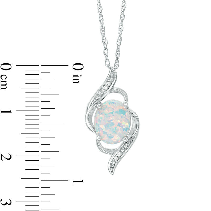 Oval Lab-Created Opal and White Sapphire Bypass Flame Pendant in Sterling Silver