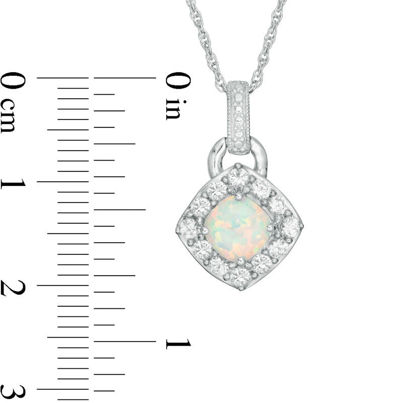 6.0mm Cushion-Cut Lab-Created Opal and White Sapphire Frame Antique Vintage-Style Doorknocker Pendant in Sterling Silver