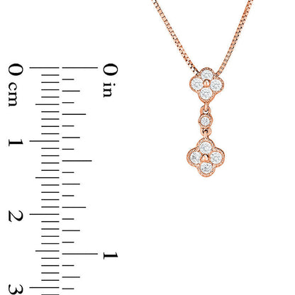 0.2 CT. T.W. Quad Natural Diamond Double Clover Antique Vintage-Style Pendant in 10K Rose Gold
