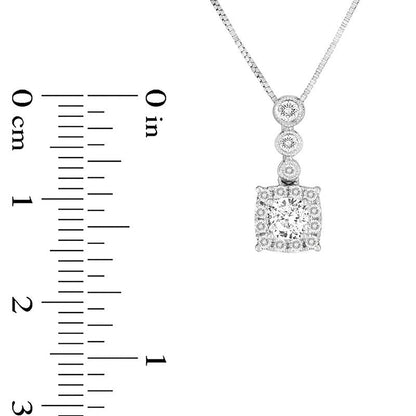 0.5 CT. T.W. Princess-Cut Natural Diamond Frame Antique Vintage-Style Pendant in 10K White Gold