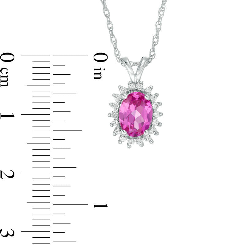 Oval Lab-Created Pink and White Sapphire Starburst Frame Pendant in Sterling Silver