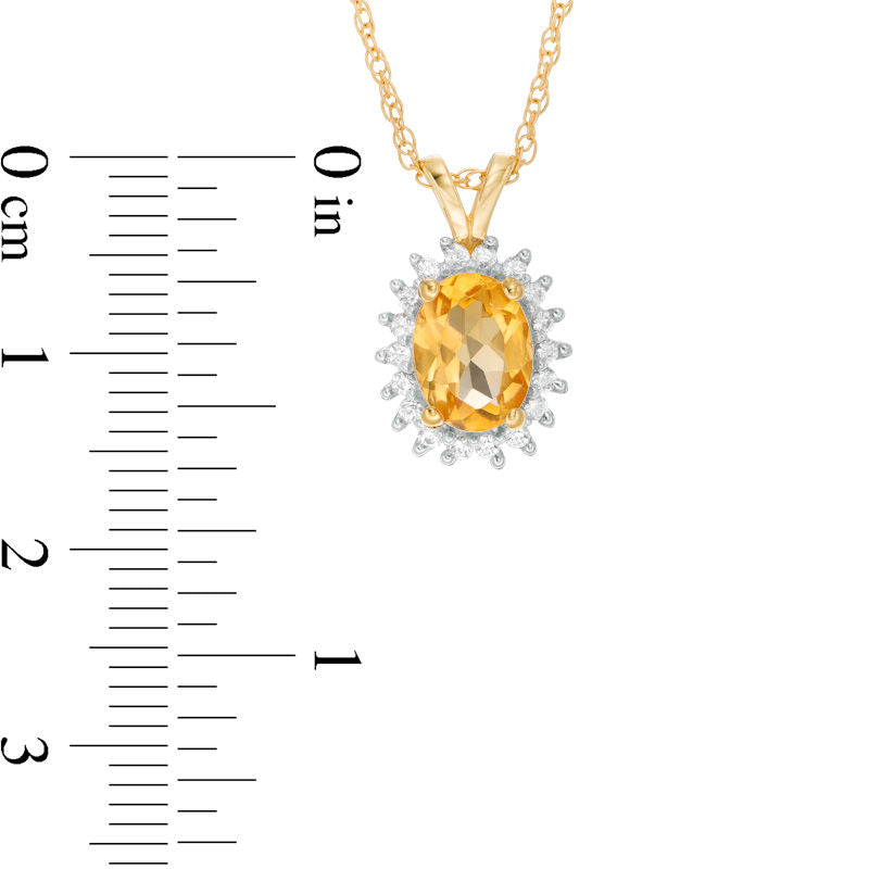 Oval Citrine and Lab-Created White Sapphire Starburst Frame Pendant in Sterling Silver with 14K Gold Plate