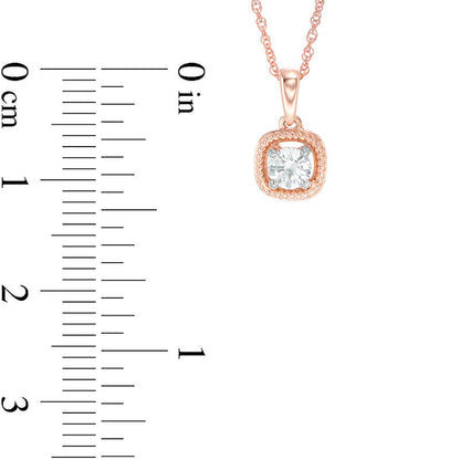 0.2 CT. Natural Clarity Enhanced Solitaire Cushion Twist Frame Pendant in 10K Rose Gold