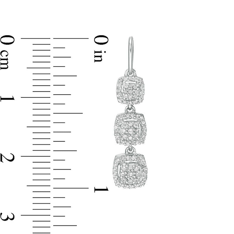 0.33 CT. T.W. Composite Diamond Three Stone Cushion Frame Drop Earrings in 10K White Gold