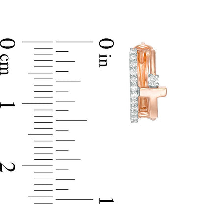 0.2 CT. T.W. Diamond Cross Split Hoop Earrings in 10K Rose Gold
