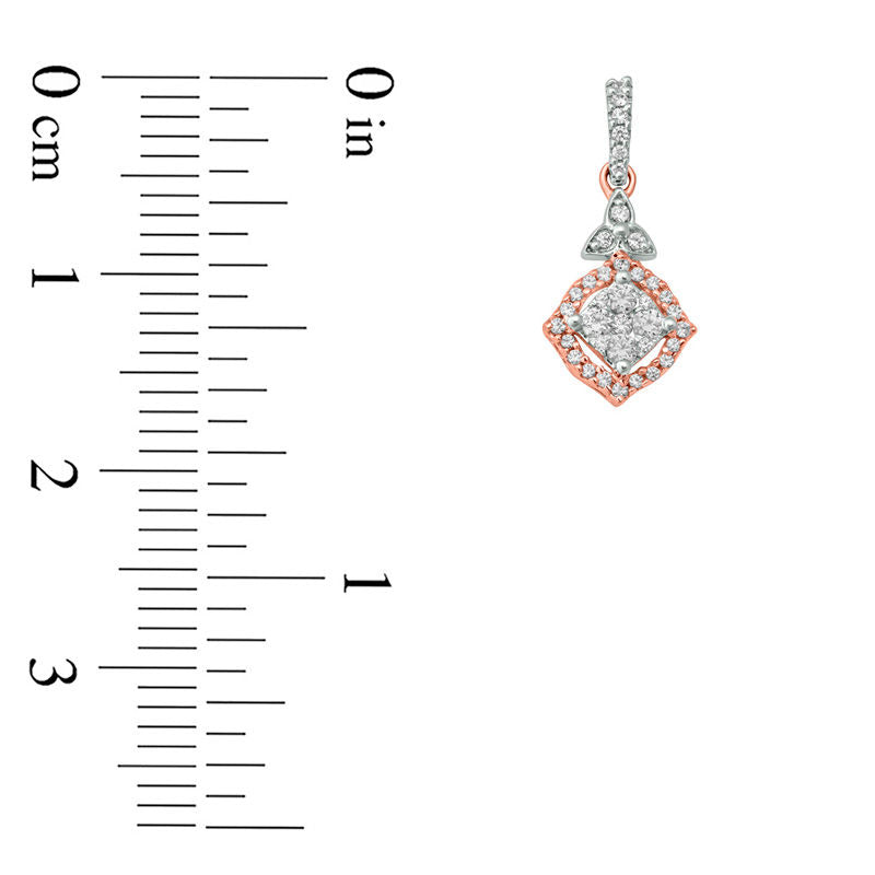 0.33 CT. T.W. Quad Diamond Frame Tri-Top Drop Earrings in 10K Rose Gold