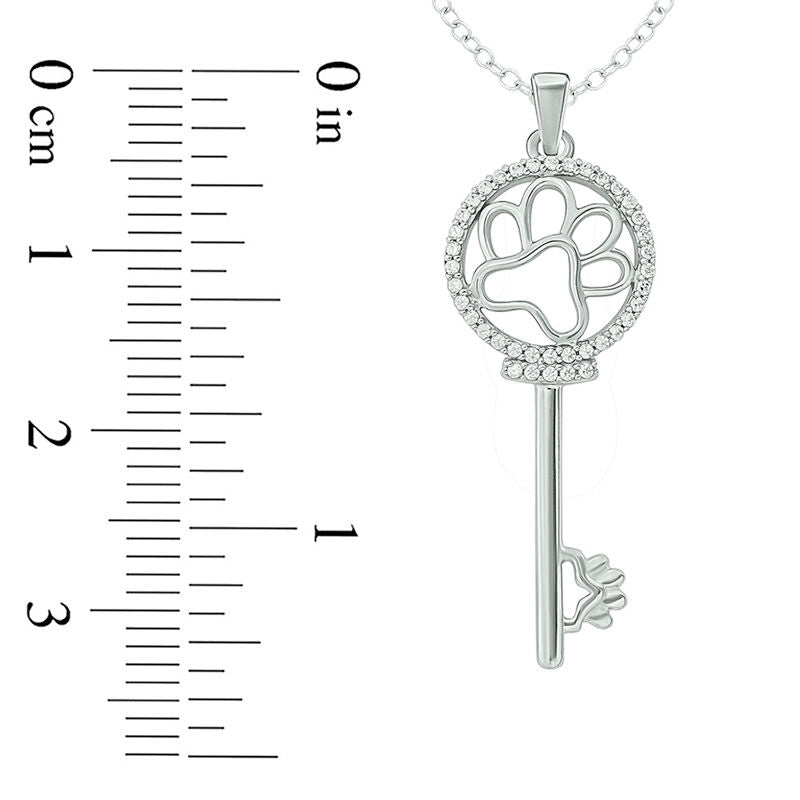 0.1 CT. T.W. Natural Diamond Paw Print-Top Key Antique Vintage-Style Pendant in Sterling Silver