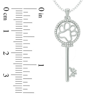 0.1 CT. T.W. Natural Diamond Paw Print-Top Key Antique Vintage-Style Pendant in Sterling Silver
