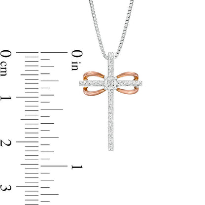 0.1 CT. T.W. Natural Diamond Infinity Cross Pendant in Sterling Silver and 10K Rose Gold