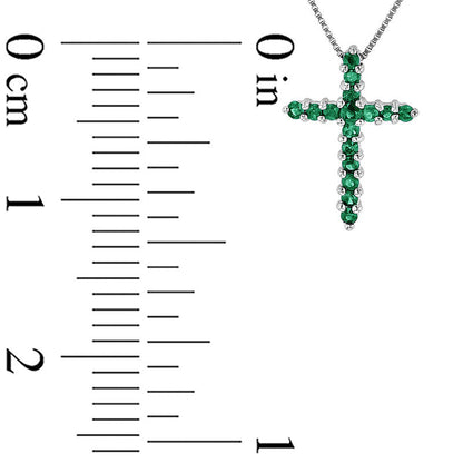 Emerald Cross Pendant in 14K White Gold