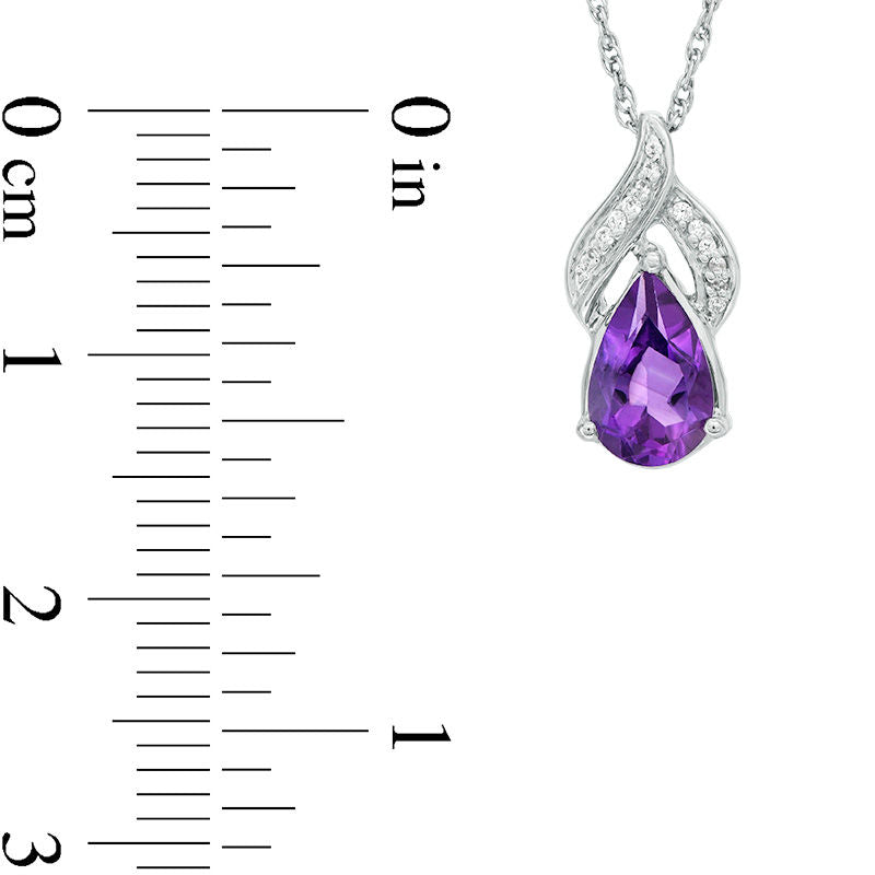 Pear-Shaped Amethyst and Natural Diamond Accent Flame Drop Pendant in Sterling Silver